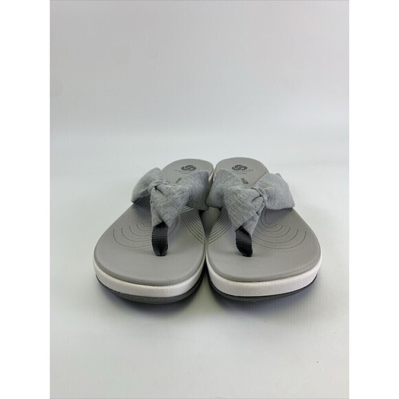 Clarks Cloudsteppers Arla Glison Thong Sandal Wedge Flip Flop Grey Fabric Size 9 - Picture 3 of 11